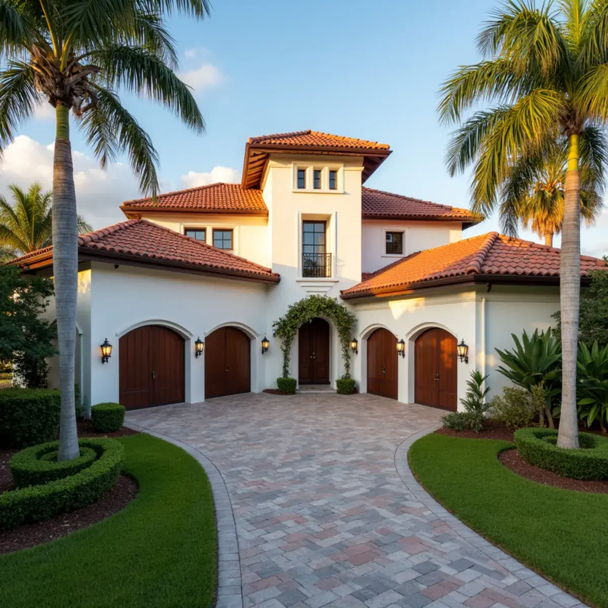 Mediterranean-style estate home with a terracotta barrel tile roof on the barrier island in Vero Beach, FL